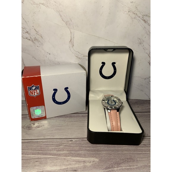 Indianapolis Colts NFL Womens Watch Pink Leather Band w/ Rhinestones New In Box - Picture 1 of 4